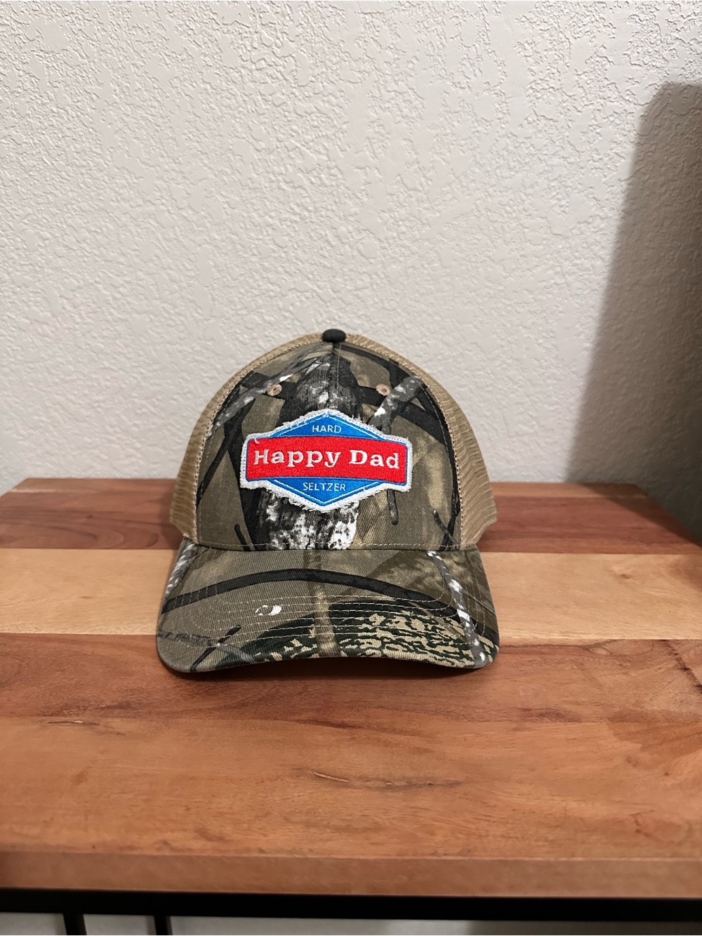 Happy Dad Hard Seltzer Camo Trucker Hunting SnapBack Hat NWT
